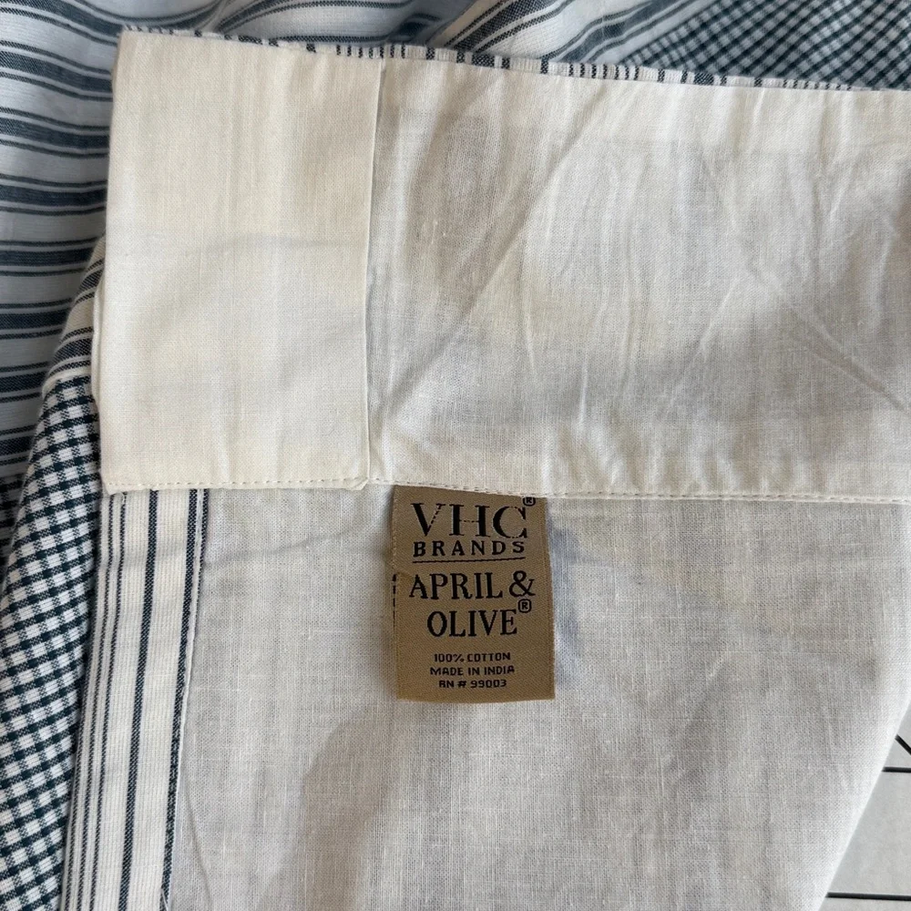 April & Olive Farmhouse Patchwork Curtain Valance Blue Plaid Stripe Cotton VHC